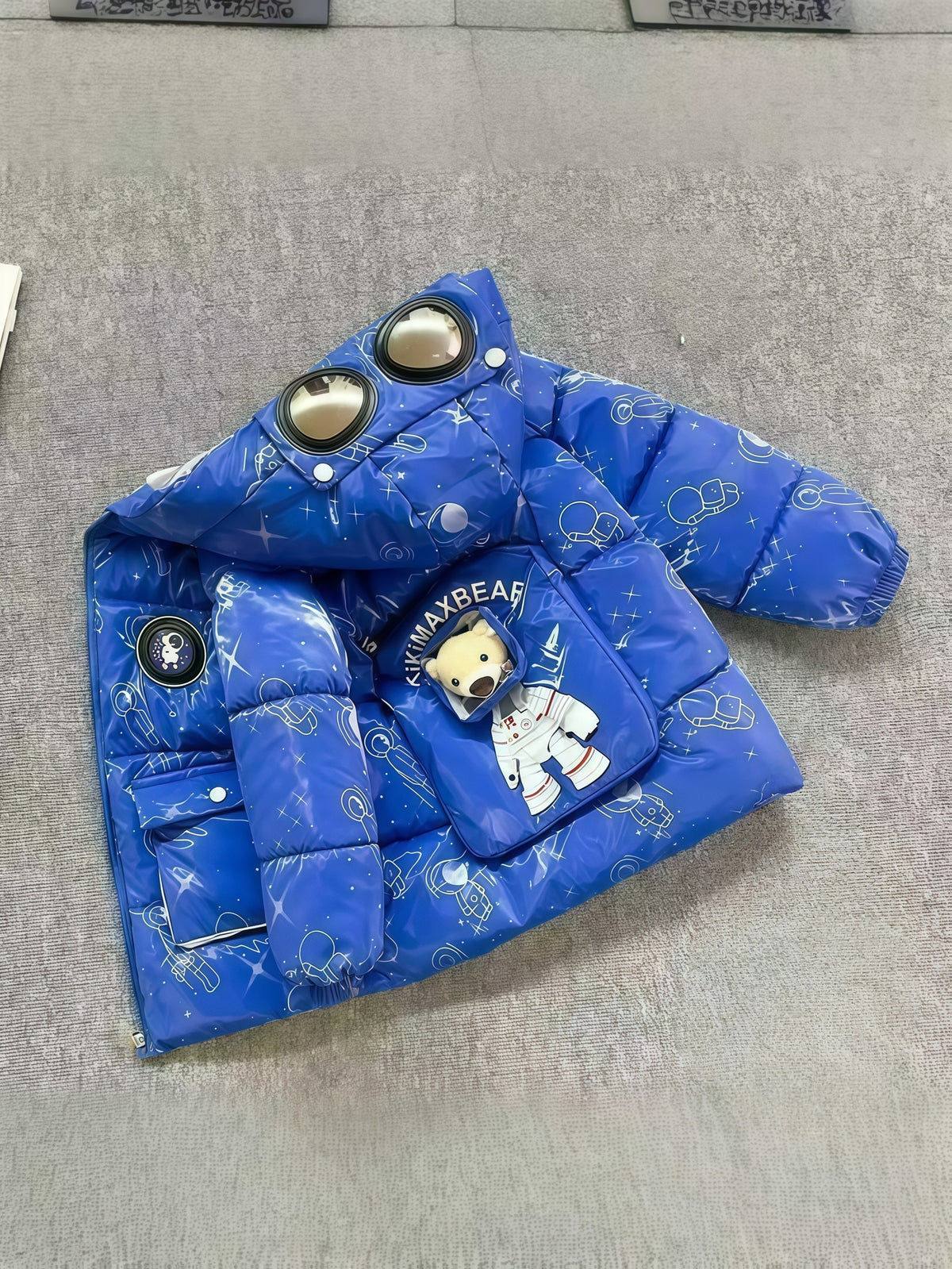 Boys' & Girls' Winter Hooded Jacket with Bear & Glasses Design - Warm Fleece-Lined Zip-Up Coat, Loose Fit Casual Outerwear for Ages 3-10, Perfect for Halloween, Thanksgiving, Christmas Gifts, Winter Coat, Playful Kids' Fashion, Durable Kids' Clothin