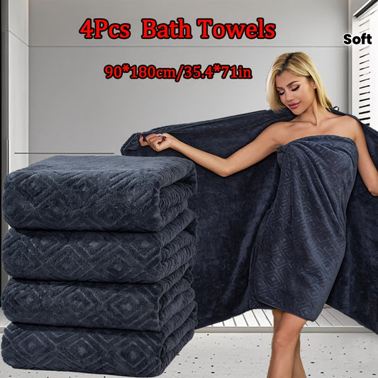 4pcs Bath Towels, 4pcs Bathroom Towel Set, 90*180cm/35.4*71in, Microfiber Material, Good Water Absorption, Soft and Comfortable, Multi-Color Optional, Suitable for Bathroom Shower, Hotel, Sauna, Fitness, Wash Cloths