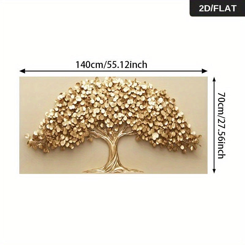 1pc Extra Large Modern Abstract Golden Tree of Life Wall Art - Large Beige & Golden Canvas Painting for Living Room, Bedroom, Office Decor - Minimalist Large Wall Decor, Housewarming Gift, Symbolic Prosperity Tree with Golden Leaves - Easy Hanging Instal