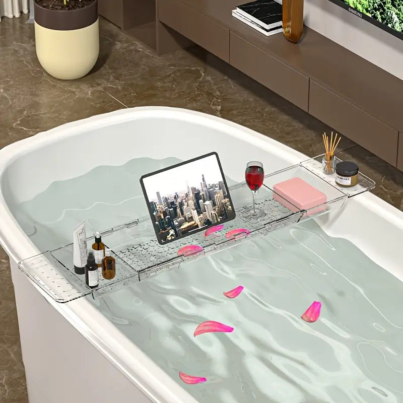 Adjustable Plastic Bathtub Tray with Phone Holder, Non-Slip Tablet Stand, and Extendable Storage Rack for Bathroom - Suitable for 100 Countries, Bathroom Accessories, Home Use, Bathroom Tray, Versatile Bathroom Accessory, Modern Bathroom Accessory