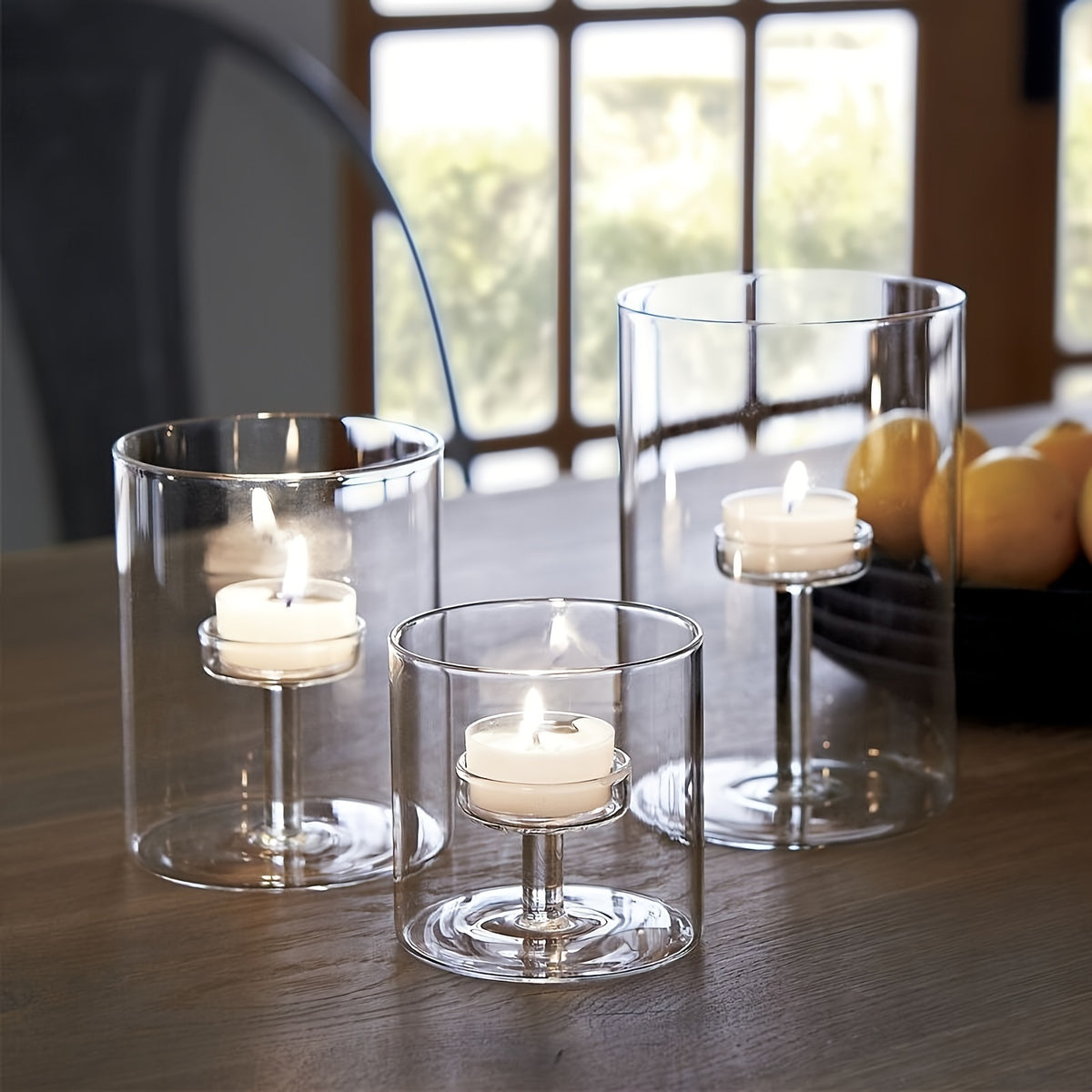 3 Glass Hurricane Tea Light Candle Center Decorations, Cylindrical Transparent Tea Light Candle Holders, for Table Center Decoration, Wedding Home Decoration, Party Catering, Birthday Room Decoration