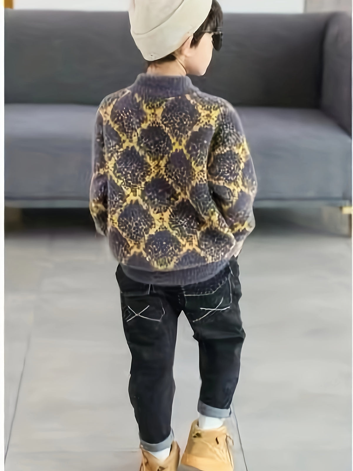 Boys' Cozy Faux Mink Fleece Sweater - Casual Pullover with Geometric Pattern, Perfect for Fall/Winter, 2024 New, Base Layer, Youngsters
