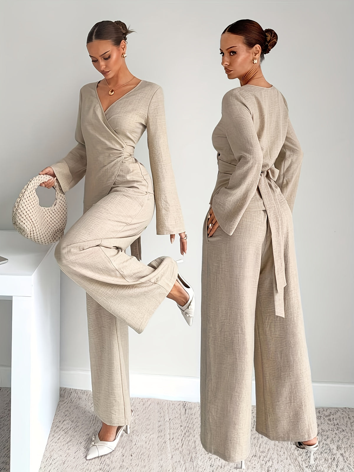 New Autumn Waist-Cinching Shirt Set, Elegant Two-Piece Shirt and Casual Suit, Teacher's Day Travel Airport Outfit, Moderate Two-Piece Set, Comfortable Two-Piece Set, Suitable for Daily Casual Commuting Wear, French-Style Korean Elegant Long Set
