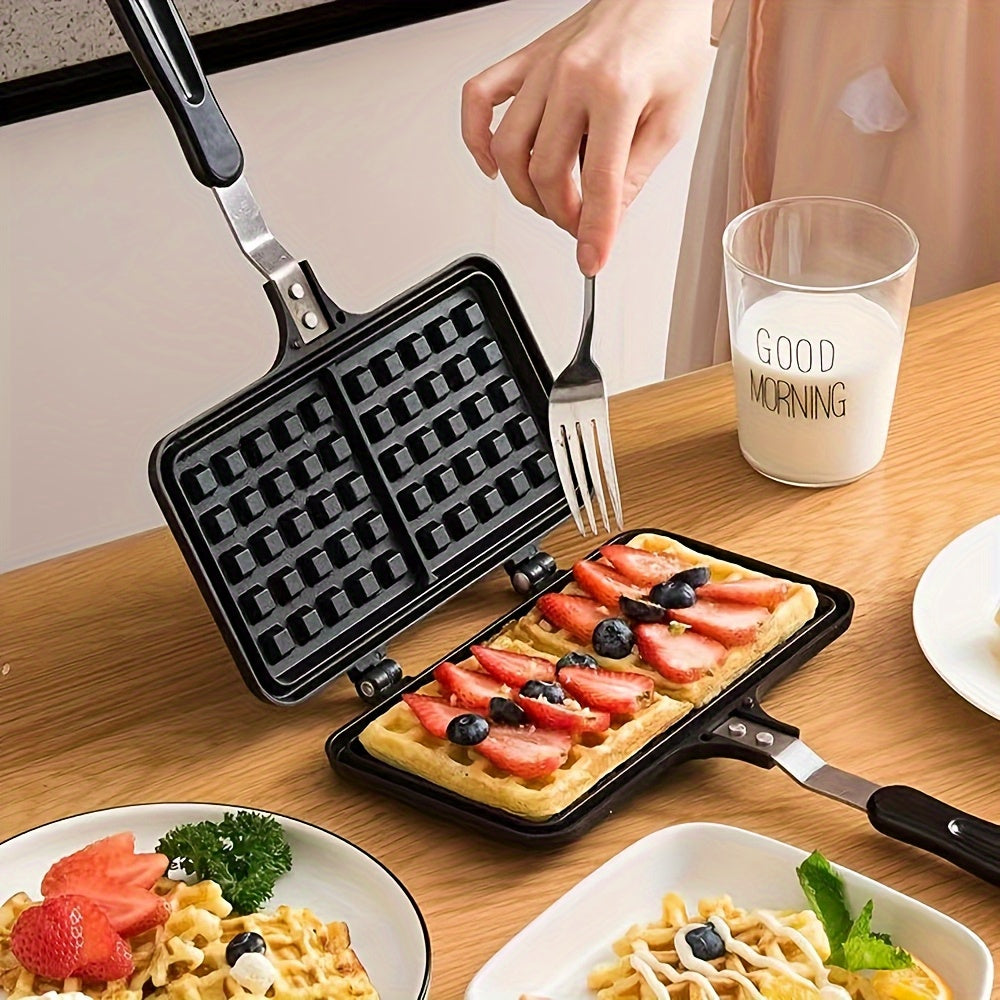 1pc Dual-Sided Non-Stick Waffle Maker - Easy-Clean, Portable Stove Aluminum Pan, Ideal for Perfect Home Breakfast, Quick Cooking of Fresh Waffles at Home, Mini Waffle Maker, Waffle Maker|Compact Kitchen Appliance|Durable Aluminum Pan, Waffle Maker Machin