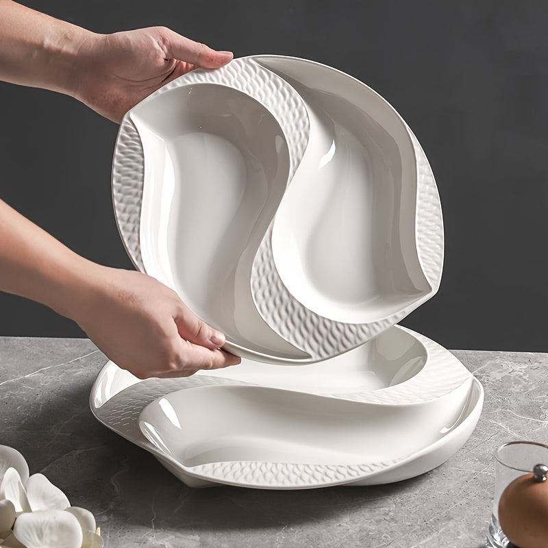 10.5-Inch/12-Inch, Large Creative Compartments Ceramic Plates, Suitable for Use in Restaurants And Homes, Exquisite Kitchenware, Tableware, Western Plates, And Artistic Dining Utensils, Home Dining Essentials, Restaurant Tableware, Stylish Tableware, Mod