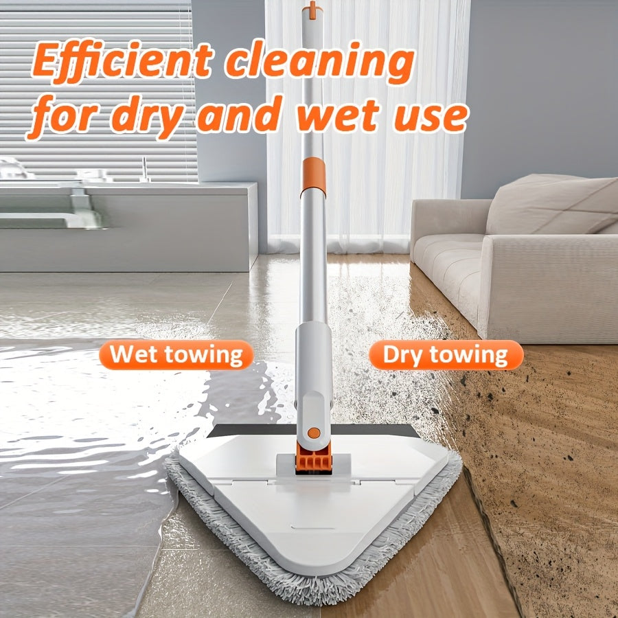 2-in-1 Heavy-Duty Cleaning Mop and Baseboard Cleaner with Long Handle - Heavy-Duty Floor Mop System with Flip-Flop Panel, Compatible with Foam Strips/Scraper Attachment - Stainless Steel for, Tile, Vinyl Floors - Ideal for Kitchen, Bathroom, Living Room,