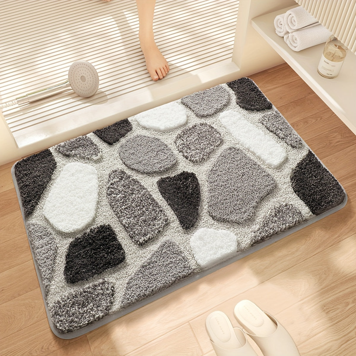 1pc Dajang Pebble Fleece Bath Mat - Non-Slip, Absorbent, High & Low Pile 3D Textured Floor Mat for Bathroom, Toilet, and Home Decor - Machine Washable Polyester with TPR Backing, Ideal Christmas Gift, Bathroom Mat, Bath Mat For Bathroom Non Slip, Heart B