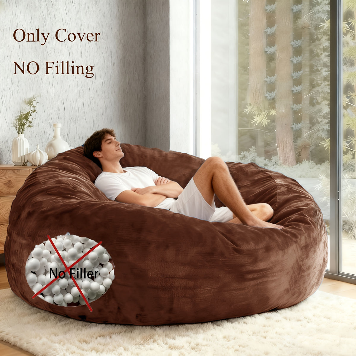 1pc Grey Modern Oval Bean Bag Chair Cover - No-Filler Empty Sofa Bed, Plush Bedspread for s &, Machine-Washable Lazy Lounge Chair, Compatible with Most Bean Bag Chairs (Living Room, Bedroom)