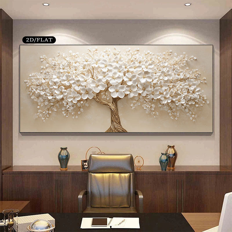 2D Flat, 1pc Extra Large Frameless Canvas Wall Art - Modern Minimalist Japanese Floral Poster, Beige Background with Realistic Tree Branches, Large Living Room Bedroom Decor, Housewarming Gift - Easy to Hang (27.5x55.1 Inches / 70x140cm), Home Decoration