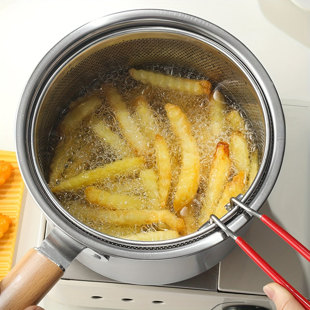 Stainless Steel Multi-Purpose Cookware Set with Frying Basket And Glass Lid - Non-Stick Saucepan, Deep Fryer, Noodle Boiler, Milk Pan, Food Steamer, Suitable for Induction & Gas Stoves
