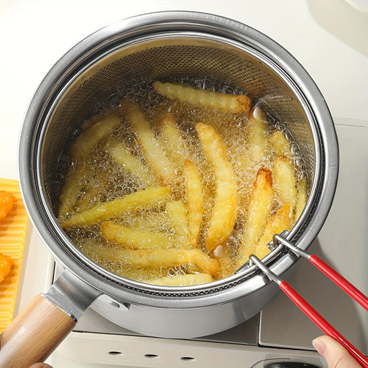 Stainless Steel Multi-Purpose Cookware Set with Frying Basket And Glass Lid - Non-Stick Saucepan, Deep Fryer, Noodle Boiler, Milk Pan, Food Steamer, Suitable for Induction & Gas Stoves
