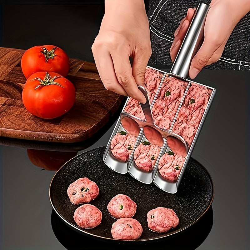 1 Stainless Steel Non-Stick Triple Meatball Maker, Food-Grade Safe, RV Kitchen Appliance, Easy Meatball Forming Tool, No Power Charging Required