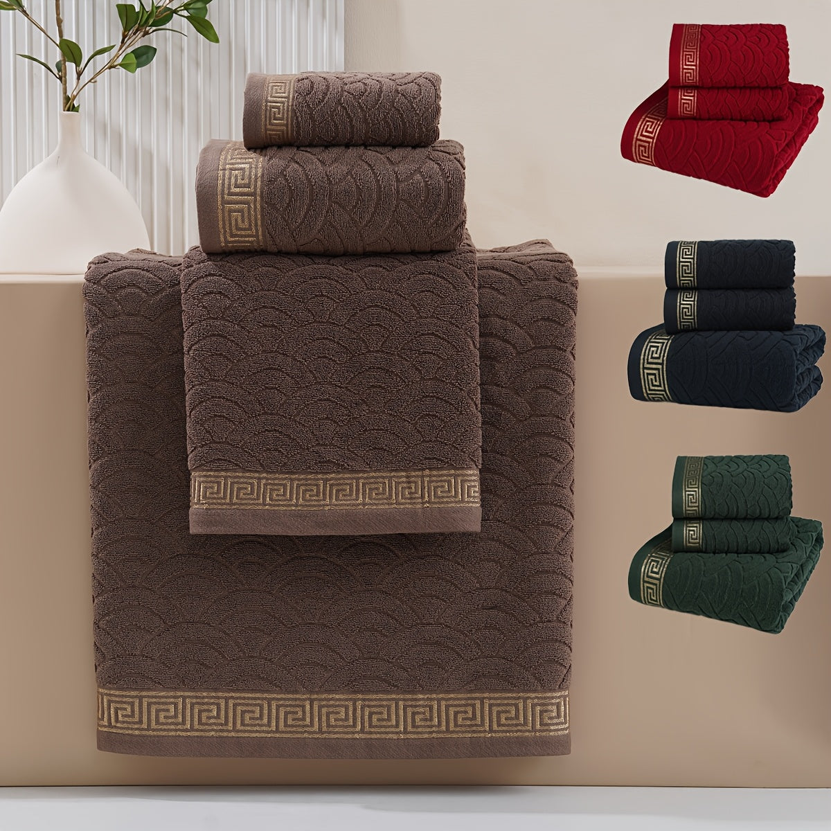 3pcs Bathroom Towel Set 100% Cotton Couple Style Men's and Women's Home Bath Towels 2pcs Towels 40*75cm/15.74*29.52in +1pc 85*150cm/33.46*59.05in Bathroom Supplies Middle East Jacquard Towel