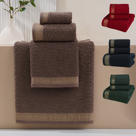 3pcs Bathroom Towel Set 100% Cotton Couple Style Men's and Women's Home Bath Towels 2pcs Towels 40*75cm/15.74*29.52in +1pc 85*150cm/33.46*59.05in Bathroom Supplies Middle East Jacquard Towel