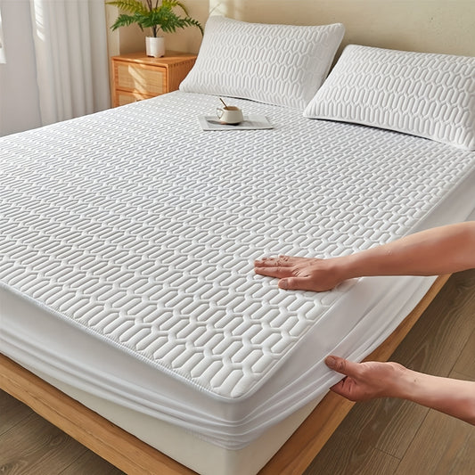 1pc Waterproof Mattress Protector - Ultra Soft Breathable Diagonal Pattern, Pure Blue Laminated Fitted Sheet, Solid Color Bed Cover for Bedroom, Machine Washable, Non- Fabric, Quilted Design, Bedding Accessories, Bedroom Essentials, Modern Bedroom Decor,