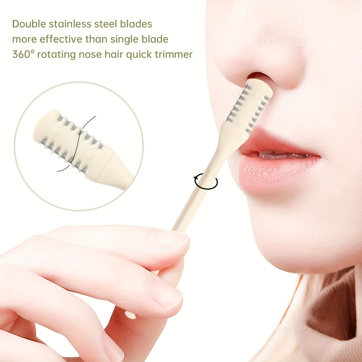 12/8pcs Dual-Sided Nose Hair Trimmer Kit, 2-In-1 Manual 360° Rotary Nose Hair Remover Tool with Ear Scoop, Suitable for Men And Women, Portable Grooming Device