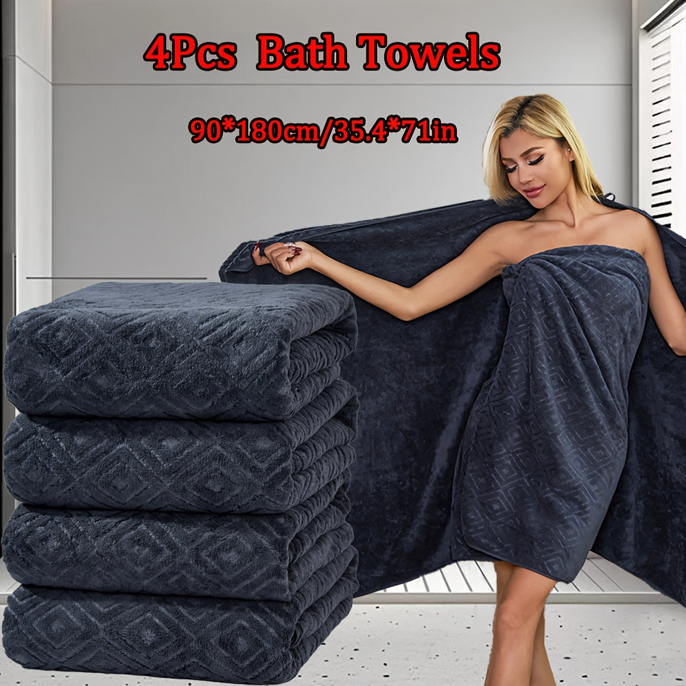 4pcs Bath Towels, 4pcs Bathroom Towel Set, 90*180cm/35.4*71in, Microfiber Material, Good Water Absorption, Soft and Comfortable, Multi-Color Optional, Suitable for Bathroom Shower, Hotel, Sauna, Fitness, Wash Cloths