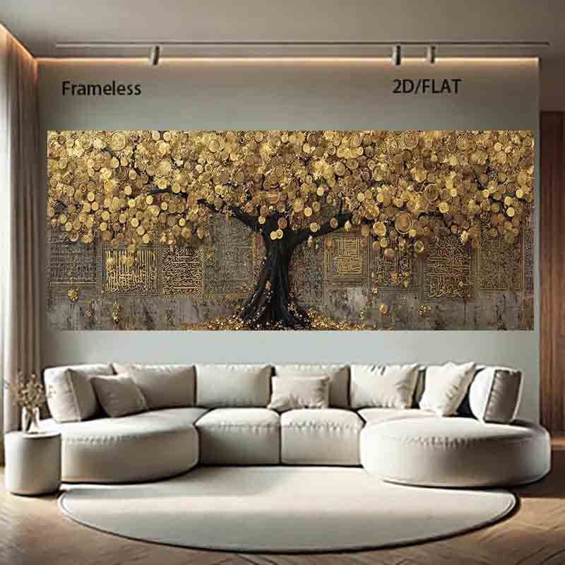 Large Golden Tree of Wealth Frameless Golden Leaf Wall Art - 80.01cm x 240.03cm Chinese Prosperity Symbol Canvas Poster for Home & Office Decor, Asian-Inspired Golden Tree, Feng Shui Wealth Increase Decoration, Canvas Wall Art, Large Canvas Wall Art, Wal