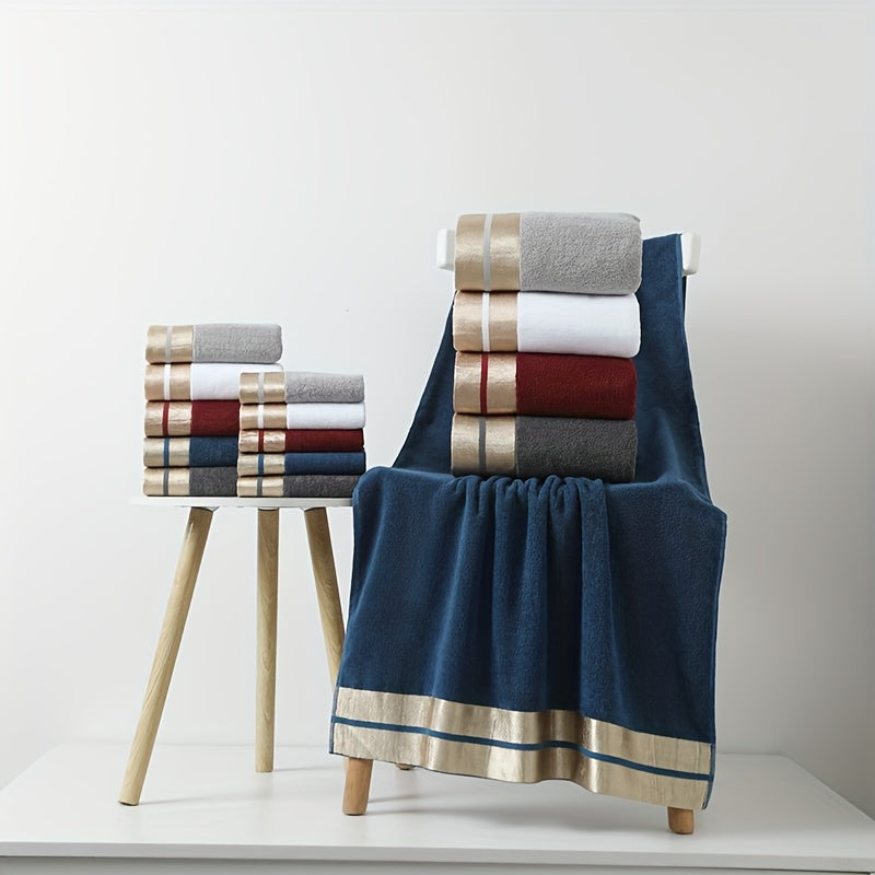 3pcs Towel And Bath Towel Set, Modern Light Luxury Style, 100% Cotton, Including 1 Face Towel + 1 Hand Towel + 1 Bath Towel, Suitable for Bathroom. Hotel Use Or Valentine'S Day Gift, Bath And Face/Hand Wipe, Household Daily Necessities