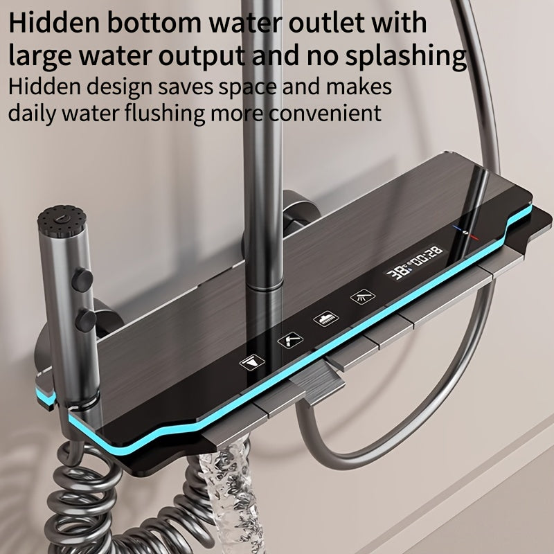 1set Luxurious LED Shower Set, Outdoor Shower Fixture, Booster Spray Set for Home Use, Bathroom 30.48cm Top Rainfall Shower with Handheld Shower Head, Wall Mount piano keys Shower System with Digital Display, Bathroom complete shower sets