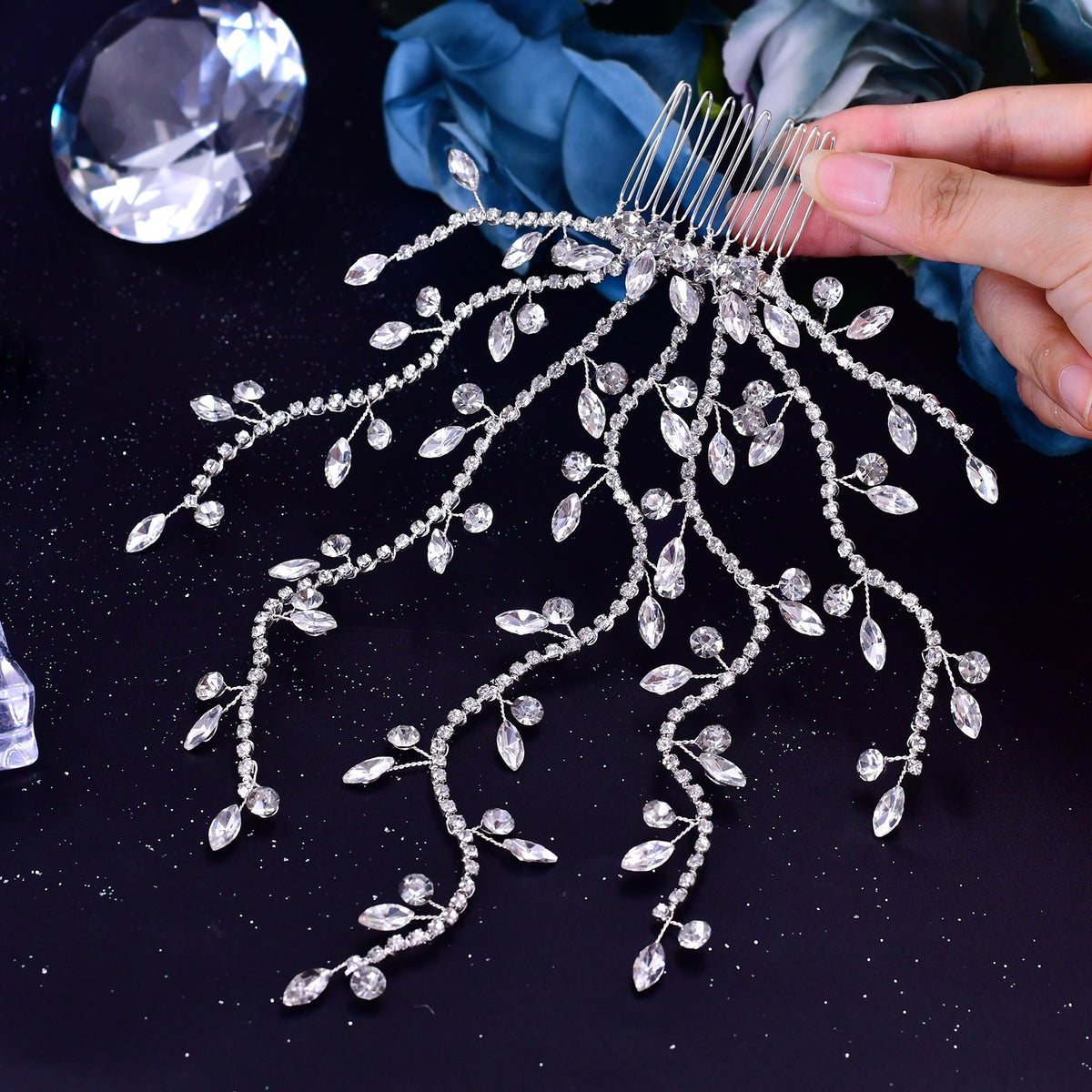 [1pc Rhinestone Hair Comb for Wedding] 1pc Elegant Handcrafted Rhinestone Hair Comb for Women, Bridal Headpiece for Wedding Party Prom, Fairy Theme, Washable, No Feathers, Non-Electric
