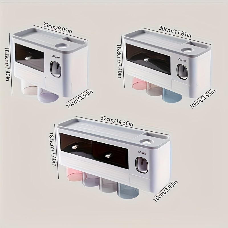 1pc Wall-Mounted Toothbrush Holder Set with Toothpaste Squeezer, Rack, Mouthwash Cup, and Brushing Cup - No-Drill Bathroom Organizer, Large Capacity, Plastic Material, Toothbrush Stand, Bathroom Storage Box
