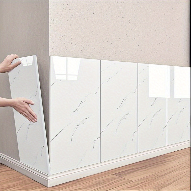 14pcs Self-Adhesive Marble Wallpaper Panels - Large White Marble Pattern Peel & Stick Vinyl / Suitable for Home, Kitchen, Bathroom, Office - Removable Glossy Covering, Easy Installation (No Glue)