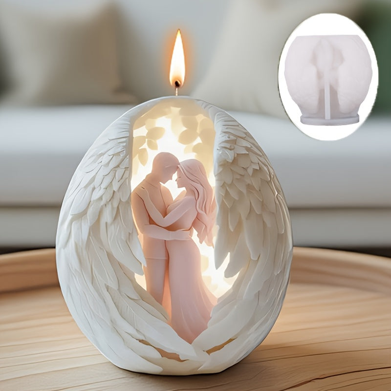 Romantic Valentine's Day Couple Wings Candle Silicone Mold, 3D Standing Lovers in Feathers, Flexible & Easy-Release DIY Aromatherapy Craft Tool for Scented wax/Plaster/Resin/Cement – Perfect Home Decor Gift or Party Souvenir, Candle Making Supplies, Eleg