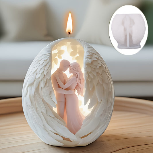 Romantic Valentine's Day Couple Wings Candle Silicone Mold, 3D Standing Lovers in Feathers, Flexible & Easy-Release DIY Aromatherapy Craft Tool for Scented wax/Plaster/Resin/Cement – Perfect Home Decor Gift or Party Souvenir, Candle Making Supplies, Eleg