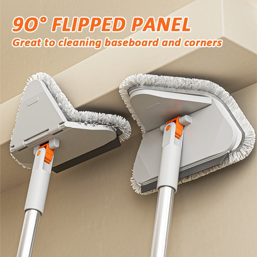 2-in-1 Heavy-Duty Cleaning Mop and Baseboard Cleaner with Long Handle - Heavy-Duty Floor Mop System with Flip-Flop Panel, Compatible with Foam Strips/Scraper Attachment - Stainless Steel for, Tile, Vinyl Floors - Ideal for Kitchen, Bathroom, Living Room,