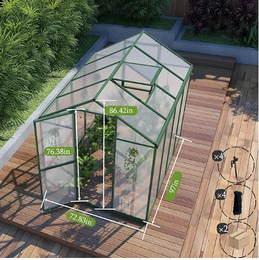 6*8FT  Free Shipping in Stock Polycarbonate Greenhouse with Stronger Wind Protection and Roof Vent, Walkin  Backyard Sunroom