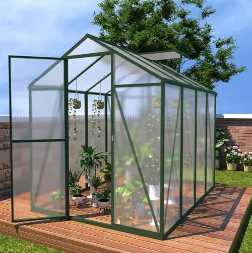 6*8FT  Free Shipping in Stock Polycarbonate Greenhouse with Stronger Wind Protection and Roof Vent, Walkin  Backyard Sunroom