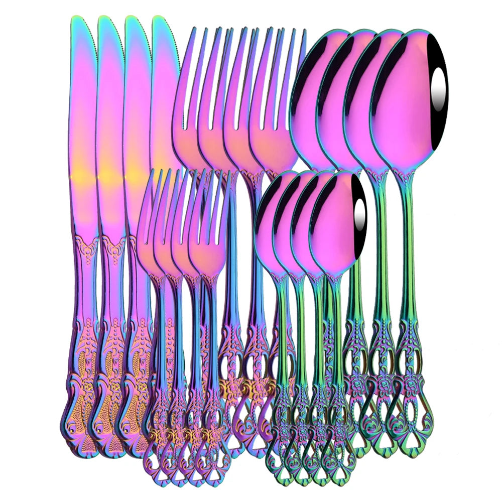 Royal Flatware Cutlery Set Silver Stainless Steel Dinnerware Western KnifeTea Spoon Fork Silverware Tableware Kitchen Set