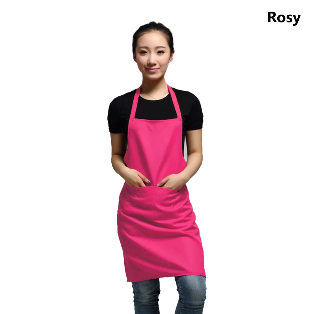 Polyester+ Cotton Blend Sleeveless Apron  Black Red Coffee Orange Anti-wear Cooking Kitchen Bib Women Men Aprons With Big Pocket