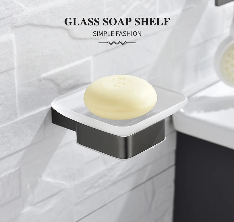 Soap Dish holder for Kitchen Bathroom Accessories Wall Mount Soap Dispenser Soap Rack With Glass Dish Metal Soap Holder Gold