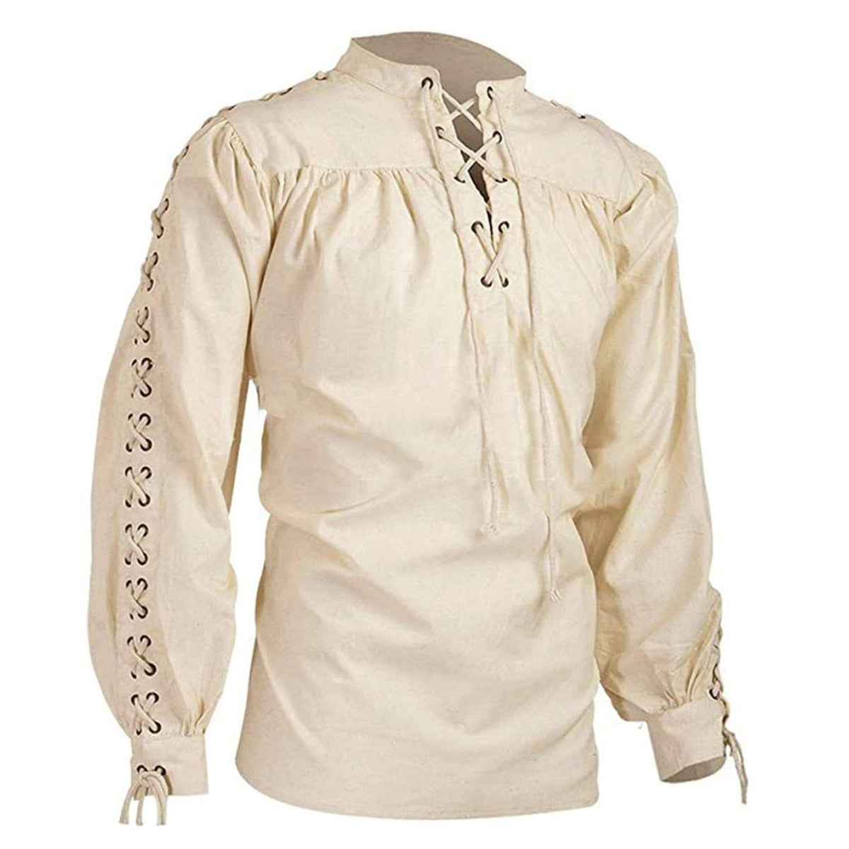 2024 Shirts Men Tunic Viking Pirate Costume Gothic Clothes Men Vintage Shirt Ruffle Neckline Drawstring Knight Cosplay Top