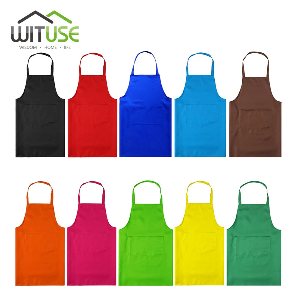 Polyester+ Cotton Blend Sleeveless Apron  Black Red Coffee Orange Anti-wear Cooking Kitchen Bib Women Men Aprons With Big Pocket