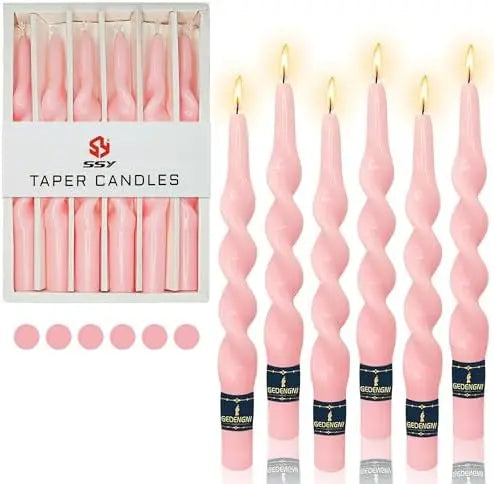 6pcs 10-Inch White Spiral Taper Candles Long Candle Stick Twisted Design for Home Decor Women's Gifts (23D6P-WHITE)