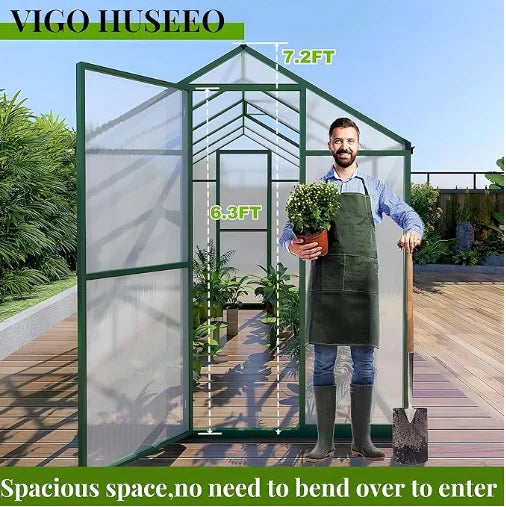 6*8FT  Free Shipping in Stock Polycarbonate Greenhouse with Stronger Wind Protection and Roof Vent, Walkin  Backyard Sunroom