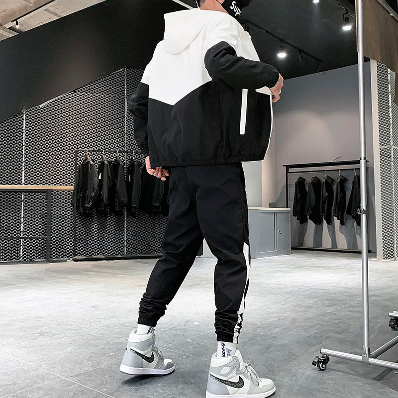 Dropshipping Patchwork Hip Hop Casual Men's Sets 2025 Korean Style 2 Piece Sets Clothes Men Streetwear Fitness Male Tracksuit