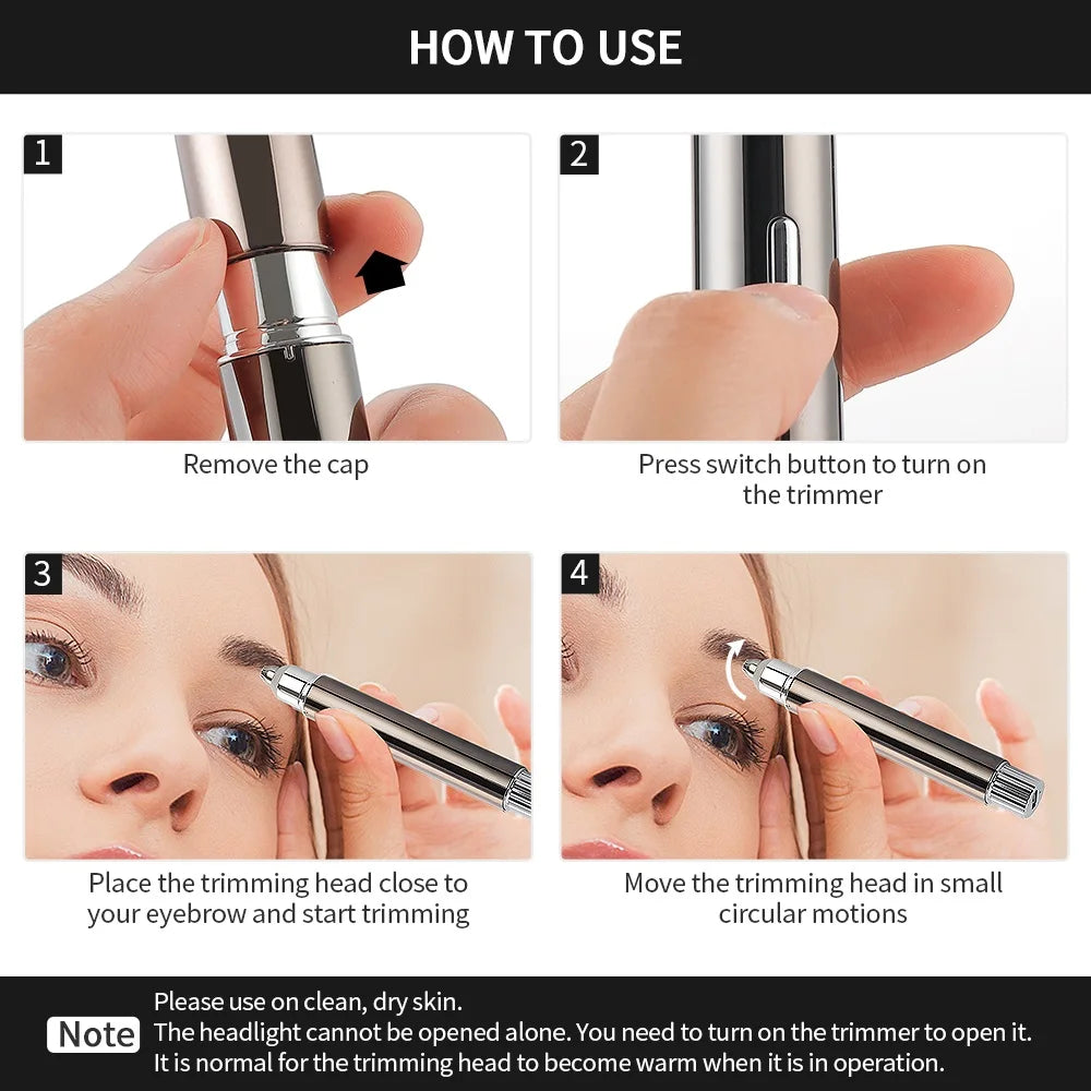Electric Eyebrow Trimmer Epilator With Light Portable Mini Hair Shaver Facial Hair Removal Razor Lip Hair Fuzz Beard Remover