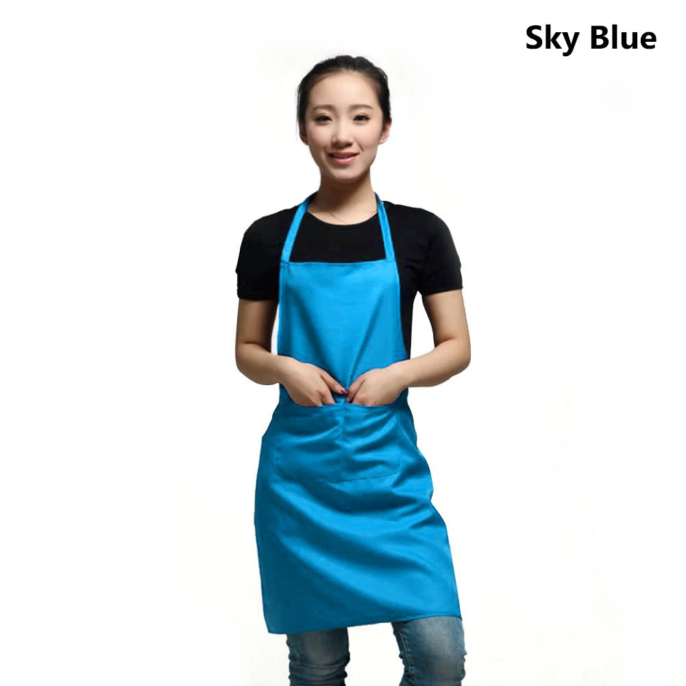 Polyester+ Cotton Blend Sleeveless Apron  Black Red Coffee Orange Anti-wear Cooking Kitchen Bib Women Men Aprons With Big Pocket