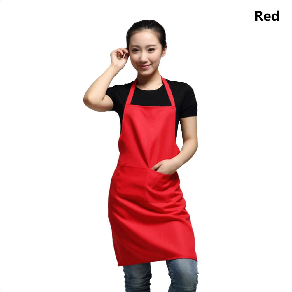 Polyester+ Cotton Blend Sleeveless Apron  Black Red Coffee Orange Anti-wear Cooking Kitchen Bib Women Men Aprons With Big Pocket