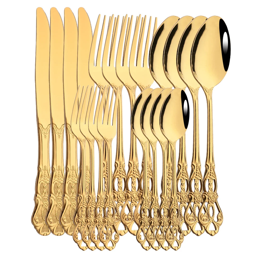 Royal Flatware Cutlery Set Silver Stainless Steel Dinnerware Western KnifeTea Spoon Fork Silverware Tableware Kitchen Set