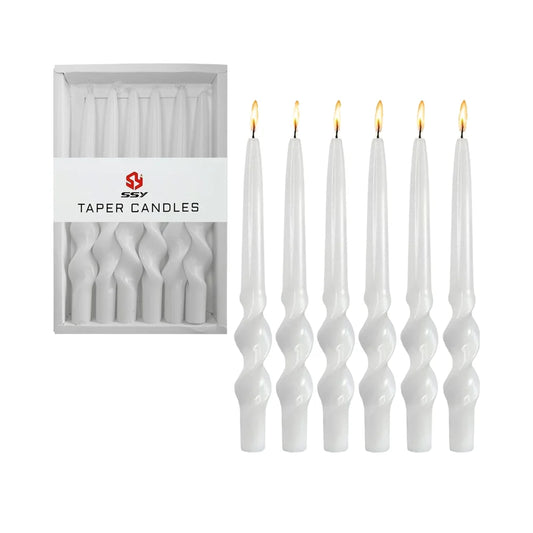 6pcs 10-Inch White Spiral Taper Candles Long Candle Stick Twisted Design for Home Decor Women's Gifts (23D6P-WHITE)