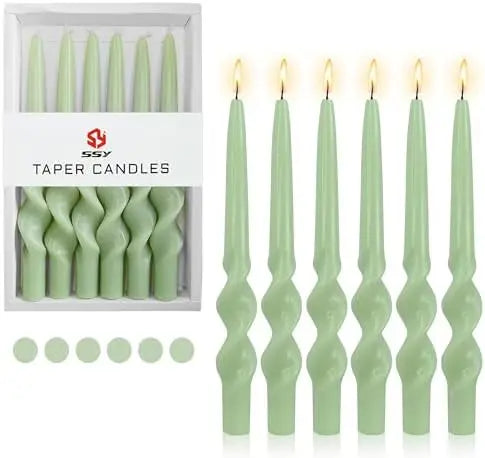 6pcs 10-Inch White Spiral Taper Candles Long Candle Stick Twisted Design for Home Decor Women's Gifts (23D6P-WHITE)