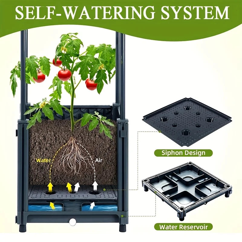2-pack Tomato Planter Box with Lattice Frame Garden Bed Planter Box Self-watering Cucumber Terrace