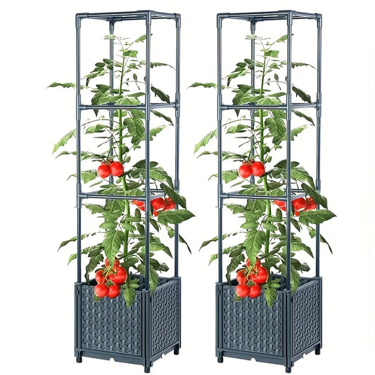 2-pack Tomato Planter Box with Lattice Frame Garden Bed Planter Box Self-watering Cucumber Terrace