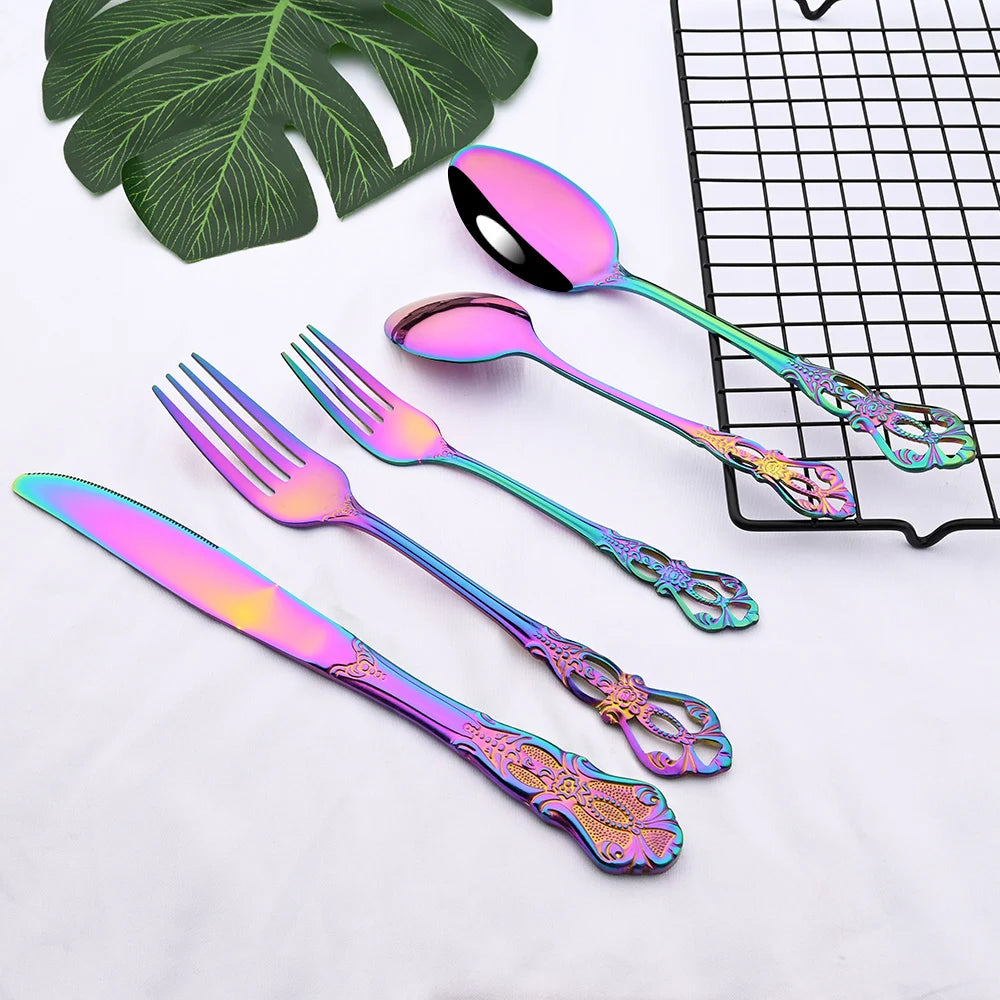 Royal Flatware Cutlery Set Silver Stainless Steel Dinnerware Western KnifeTea Spoon Fork Silverware Tableware Kitchen Set