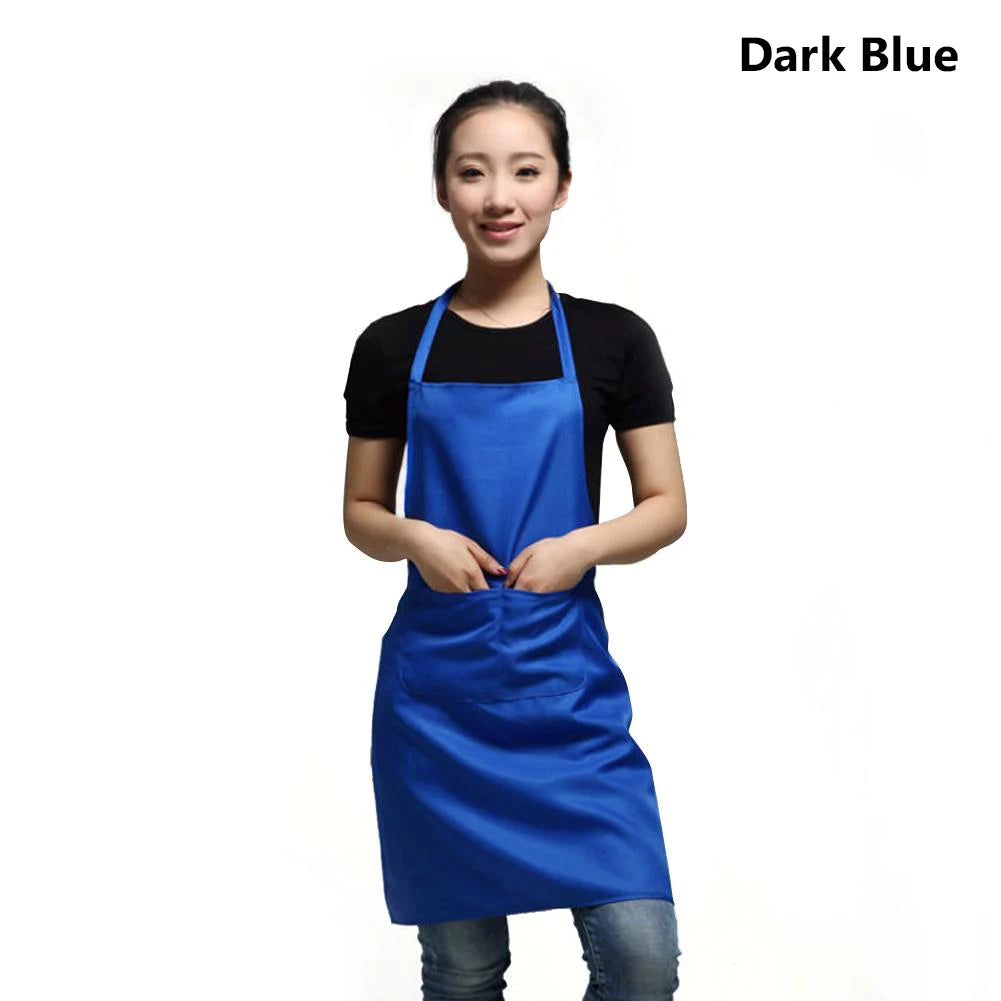 Polyester+ Cotton Blend Sleeveless Apron  Black Red Coffee Orange Anti-wear Cooking Kitchen Bib Women Men Aprons With Big Pocket